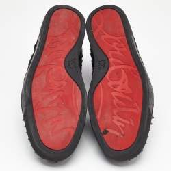 Pre Owned Christian Louboutin Black Fabric and Leather Lou Spikes High Top Sneakers Size 45
