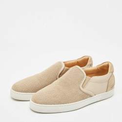 Christian Louboutin Beige Leather and Suede Louis Junior Slip On Sneakers Size 42.5