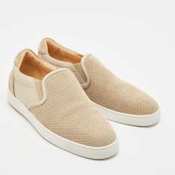 Christian Louboutin Beige Leather and Suede Louis Junior Slip On Sneakers Size 42.5