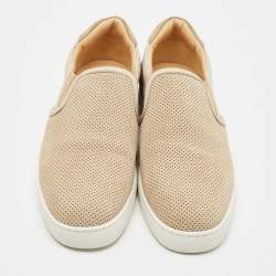 Christian Louboutin Beige Leather and Suede Louis Junior Slip On Sneakers Size 42.5
