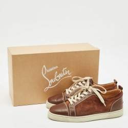 مملوكة مسبقًا Christian Louboutin Brown Leather and Suede Louis Junior Sneakers Size 43