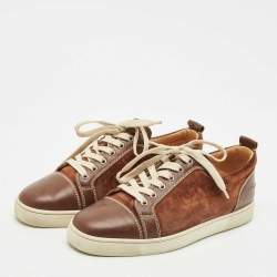 مملوكة مسبقًا Christian Louboutin Brown Leather and Suede Louis Junior Sneakers Size 43