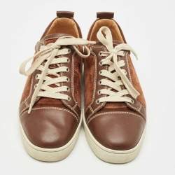 مملوكة مسبقًا Christian Louboutin Brown Leather and Suede Louis Junior Sneakers Size 43