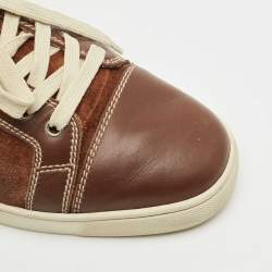 مملوكة مسبقًا Christian Louboutin Brown Leather and Suede Louis Junior Sneakers Size 43
