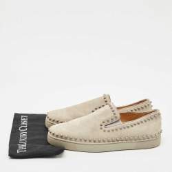 Pre Owned Christian Louboutin Light Grey Suede Spikes Pik Boat Slip On Sneakers Size 42.5