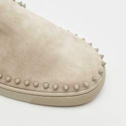 Pre Owned Christian Louboutin Light Grey Suede Spikes Pik Boat Slip On Sneakers Size 42.5
