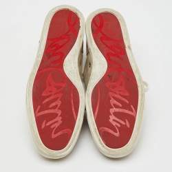 Christian Louboutin Beige/White Canvas and Suede Rantulow Low Top Sneakers Size 44.5