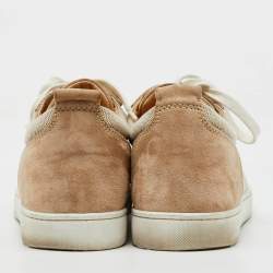 Christian Louboutin Beige/White Canvas and Suede Rantulow Low Top Sneakers Size 44.5