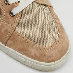 Christian Louboutin Beige/White Canvas and Suede Rantulow Low Top Sneakers Size 44.5