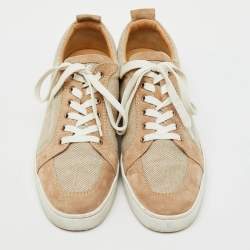 Christian Louboutin Beige/White Canvas and Suede Rantulow Low Top Sneakers Size 44.5