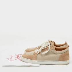 Christian Louboutin Beige/White Canvas and Suede Rantulow Low Top Sneakers Size 44.5