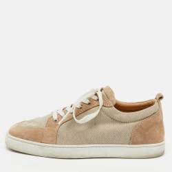 Christian Louboutin Beige/White Canvas and Suede Rantulow Low Top Sneakers Size 44.5