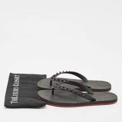 Christian Louboutin Black Rubber Loubi Tonal Spikes Flip Flops Size 41