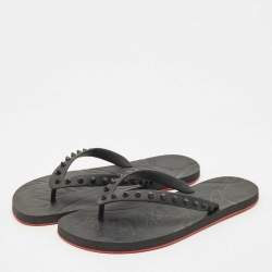 Christian Louboutin Black Rubber Loubi Tonal Spikes Flip Flops Size 41