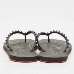Christian Louboutin Black Rubber Loubi Tonal Spikes Flip Flops Size 41