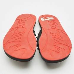Christian Louboutin Black Rubber Loubi Tonal Spikes Flip Flops Size 41