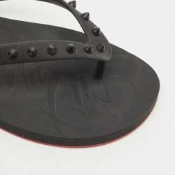 Christian Louboutin Black Rubber Loubi Tonal Spikes Flip Flops Size 41