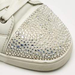 Christian Louboutin White Leather and Crystal Louis Low Top Sneakers Size 43