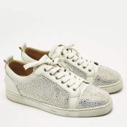 Christian Louboutin White Leather and Crystal Louis Low Top Sneakers Size 43
