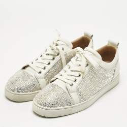 Christian Louboutin White Leather and Crystal Louis Low Top Sneakers Size 43