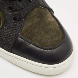 Pre Owned Christian Louboutin Black/Green Leather and  Suede Rantulow Orlato Sneakers  40.5