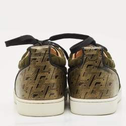 Pre Owned Christian Louboutin Black/Green Leather and  Suede Rantulow Orlato Sneakers  40.5