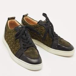 Pre Owned Christian Louboutin Black/Green Leather and  Suede Rantulow Orlato Sneakers  40.5