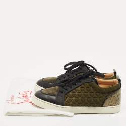 Pre Owned Christian Louboutin Black/Green Leather and  Suede Rantulow Orlato Sneakers  40.5