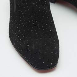 Christian Louboutin Black Suede Crystal Embellished Dandelion Smoking Slippers Size 44