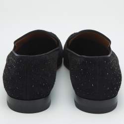 Christian Louboutin Black Suede Crystal Embellished Dandelion Smoking Slippers Size 44