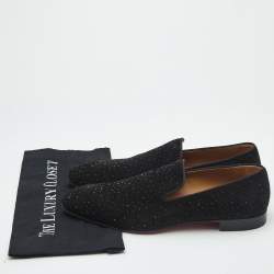 Christian Louboutin Black Suede Crystal Embellished Dandelion Smoking Slippers Size 44