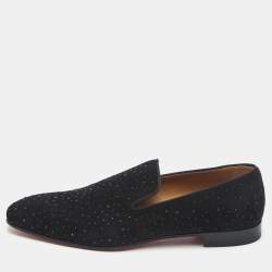 Christian Louboutin Black Suede Crystal Embellished Dandelion Smoking Slippers Size 44
