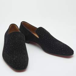 Christian Louboutin Black Suede Crystal Embellished Dandelion Smoking Slippers Size 44