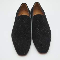 Christian Louboutin Black Suede Crystal Embellished Dandelion Smoking Slippers Size 44