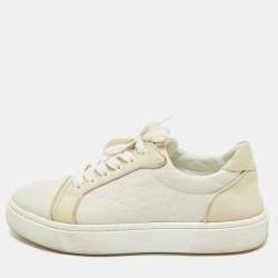 Christian Louboutin White/Cream Croc Embossed Leather Vieirissima Sneakers Size 40