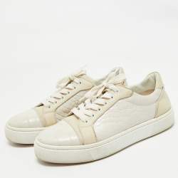 Pre Owned Christian Louboutin White/Cream Croc Embossed Leather Vieirissima Sneakers Size 40