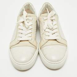 Pre Owned Christian Louboutin White/Cream Croc Embossed Leather Vieirissima Sneakers Size 40