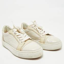 Pre Owned Christian Louboutin White/Cream Croc Embossed Leather Vieirissima Sneakers Size 40