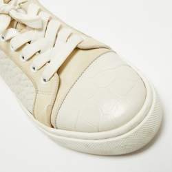 Pre Owned Christian Louboutin White/Cream Croc Embossed Leather Vieirissima Sneakers Size 40