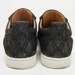Pre Owned Christian Louboutin Navy Blue/Gold Fabric Rantulow Sneakers Size 43