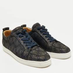 Pre Owned Christian Louboutin Navy Blue/Gold Fabric Rantulow Sneakers Size 43