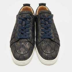 Pre Owned Christian Louboutin Navy Blue/Gold Fabric Rantulow Sneakers Size 43