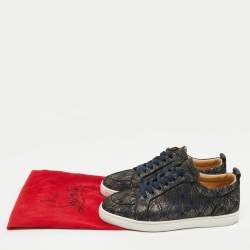 Pre Owned Christian Louboutin Navy Blue/Gold Fabric Rantulow Sneakers Size 43