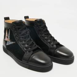 Pre Owned Christian Louboutin Black Leather and Suede Lou Oui Sneakers Size 44
