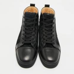 Pre Owned Christian Louboutin Black Leather and Suede Lou Oui Sneakers Size 44