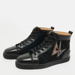 Pre Owned Christian Louboutin Black Leather and Suede Lou Oui Sneakers Size 44
