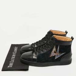 Pre Owned Christian Louboutin Black Leather and Suede Lou Oui Sneakers Size 44