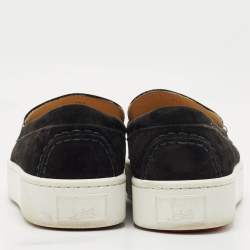 Pre Owned Christian Louboutin Black Suede Varsiboat Slip On Sneakers Size 45.5