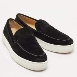 Pre Owned Christian Louboutin Black Suede Varsiboat Slip On Sneakers Size 45.5