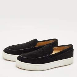 Pre Owned Christian Louboutin Black Suede Varsiboat Slip On Sneakers Size 45.5